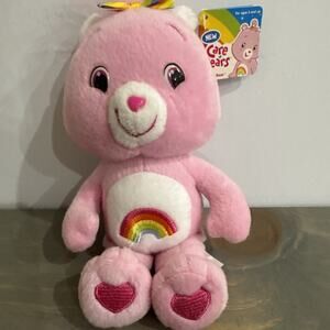Cheer Bear Plush New Care Bears 9" Stuffed Animal Toy NWT 2007 Rainbow Pink Bow